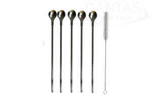 Kit 06 peças Colher Canudo em Aço Inoxidável 22x2cm - MegaGift