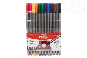 Caneta Fine 0.4  12 cores - Famix
