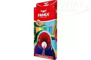 Lápis de Cor Hexagonal 12 Cores - Famix