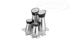 Galheteiro 4 peças de Aço Inox e Vidro - Unygift