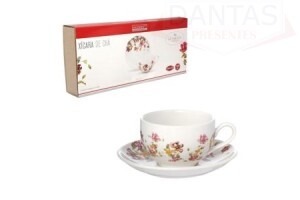 Jogo de Xícaras de Chá de Porcelana com 6 Xícaras e 6 Pires 160ml - Etilux