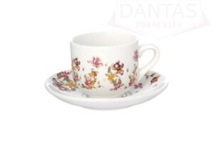 Jogo Xícaras de Café 6 Xicaras e 6 Píres de Porcelana 90ml - Etilux