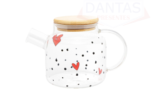 Chaleira de Vidro com Tampa de Bambu Heart 600ml - Wolff