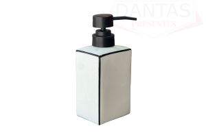 Porta Sabonete Liquido de Porcelana Branco com Listras Preta