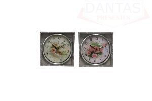 Relógio de Parede Redondo Fundo Flores Sortidas 24cm - Imporiente