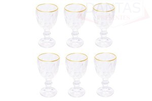 Conjunto 06 Taças de Licor de Vidro com Fio de Ouro Diamond 50ml