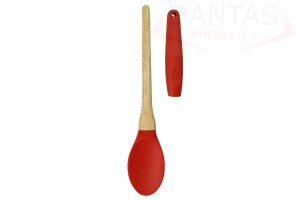 Colher de cozinha Silicone com Cabo de Bambu