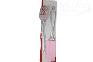 Mini Conjunto Espátula e Pincel de Silicone Kit Utensílios de Cozinha 2 Peças