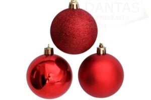 Bola Mista Fosca Lisa Glitter 4cm Vermelho com 15 Peças - Rio Master