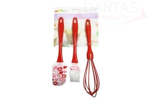 Kit 03 peça utensílios espátula pincel e fue de silicone