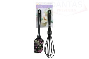 Kit 02 peça utensílios espátula e fue de silicone Preto