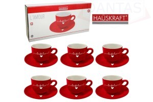 Jogo 06 Xícaras com Pires Café Lamour Vermelho