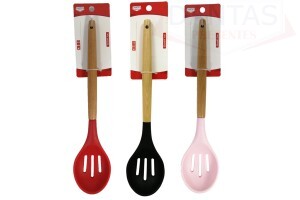 Utensílios de Cozinha Colher Vazada de Silicone Cabo de Madeira