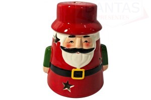 Enfeite Natal Cerâmica Quebra Nozes 1 Led 10,5cm x 9cm x 12,5cm  2 Baterias - Rio Master