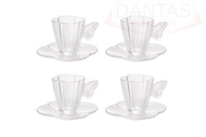 Conjunto 04 Xícaras de Café de Vidro com Pires Butterfly 80ml