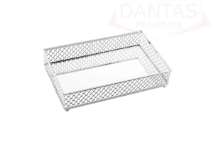Bandeja Metal Com Espelho Barcelona Prateado 21x13x5cm - Lyor