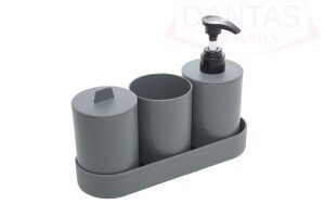 Conjunto 4 Peças de Bambu e PP Para Banheiro Cinza - Lyor