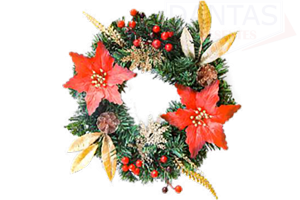 GUIRLANDA VD PINHA/ FLOR E AZEVINHOS  30CM X 30CM X 7CM