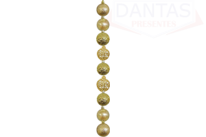 BOLA TEXTURA FOLHA E FLOR CHAMPAGNE 8CM C/ 9 UNIDADES