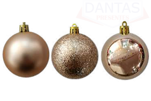 Bola Mista Fosca / Lisa / Glitter Champanhe 8cm com 6 Peças - Rio Master