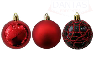 BOLA MISTA LISA, FOSCA, RISCOS C/ GLITTER VERMELHO 6CM  9 UNIDADE