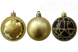 BOLA MISTA LISA, FOSCA, RISCOS C/ GLITTER DOURADO 6CM C/9 UNIDADE