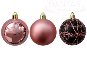 BOLA MISTA LISA, FOSCA, RISCOS C/ GLITTER ROSE 6CM  9 UNID