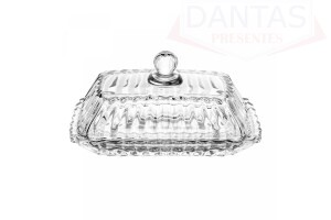 Manteigueira retangular de cristal de chumbo com tampa Imperatriz 15,5cm
