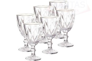 Conjunto 06 taças para água de vidro sodo-calcico com fio de ouro Diamond 325ml