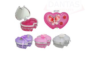 Porta Joia Dois Coração de Plaástico Cores Sortidas 10cm - Dantas