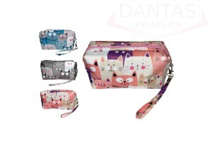 Necessaire Modelo Estojo com Estampa de Gatinho - Dantas