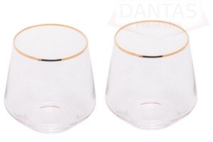 CJ 2 COPOS BAIXOS DE VIDRO C/FIO DE OURO LINES 330ML