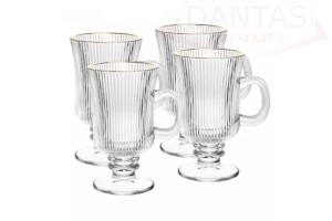 CJ 4 TAÇAS PARA CAPPUCCINO DE VIDRO COM FIO DE OURO LINES 240ML