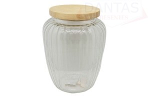 POTE DE VIDRO COM TAMPA DE PINUS 2,4L