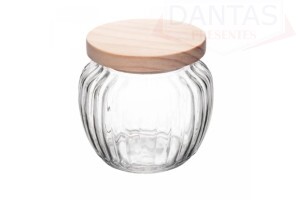 POTE DE VIDRO COM TAMPA DE PINUS 1,3L