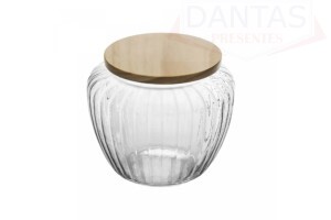 POTE DE VIDRO COM TAMPA DE PINUS 1,9L