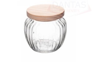 POTE DE VIDRO COM TAMPA DE PINUS 600ML