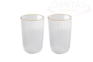 CJ 2 COPOS ALTOS DE VIDRO COM FIO DE OURO LINES 450ML