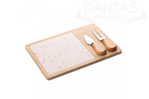 CJ 4 PECAS PARA QUEIJO COM BANDEJA DE BAMBU E TABUA TERRAZO