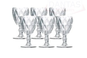 CJ. 6 TAÇAS PARA VINHO DIAMOND DE VIDRO