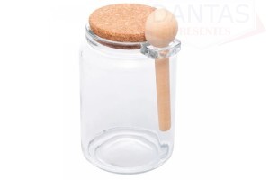 POTE REDONDO DE VIDRO COM TAMPA E COLHER DE BAMBU