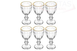 CJ 6 TAÇA DE CRISTAL COM FIO DE OURO