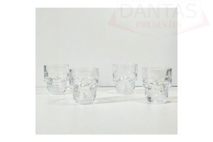 CJ 4 COPOS SHOT VIDRO CAVEIRA TRANSP 50ML