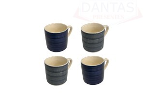 CJ 4 XICARAS CAFÉ SEM PIRES CERAMICA CINZA E AZUL 90ML