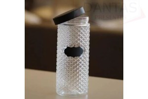 POTE DE VIDRO COM TAMPA PRETA