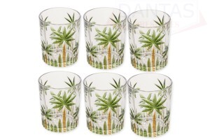CJ 6 COPOS BAIXOS CRISTAL DE CHUMBO PALM TREE HANDPAINT 340ML
