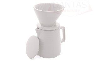 BULE C/SUPORTE P/FILTRO E TAMPA CERÂMICA BRANCA 600ml - UNICA