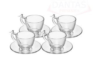 CJ 4 XICARAS DE CAFE DE CRISTAL ECOLOGICO COM PIRES BIRD 80ML