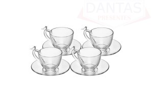 CJ 4 XICARAS DE CHA DE CRISTAL ECOLOGICO COM PIRES BIRD 180ML