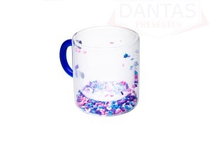CANECA PAREDE DUPLA DE VIDRO BOROSSILICATO COM ALÇA AZUL STARS 300ML - UNICA
